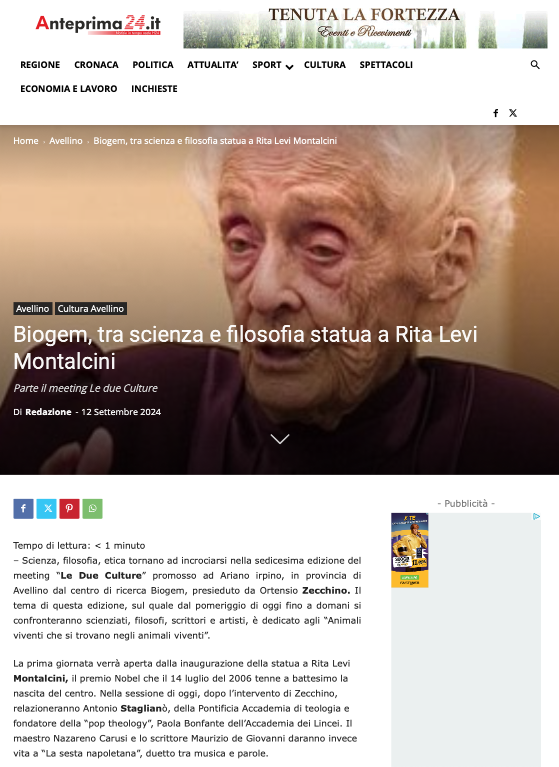 Biogem, tra scienza e filosofia statua a Rita Levi Montalcini